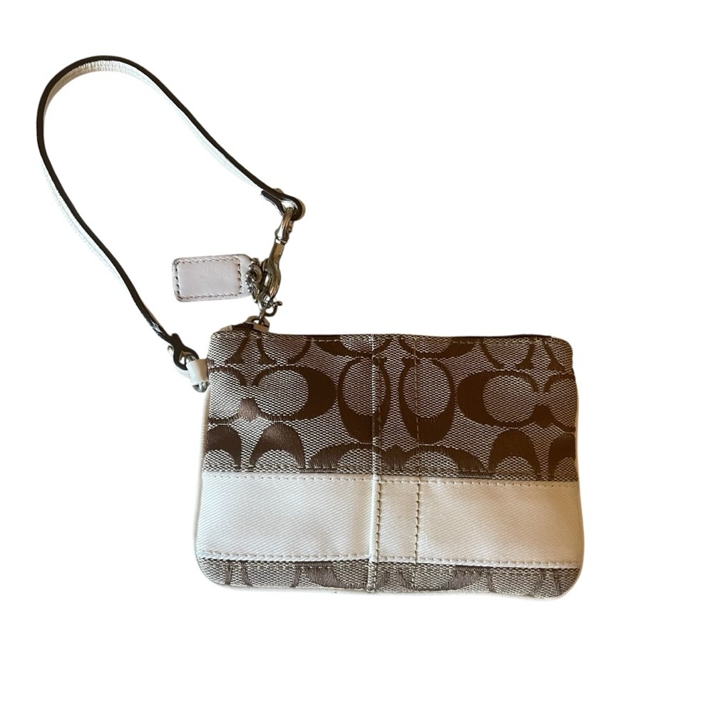 Coach Wristlet Coin Purse Cream and Brown Canvas - Picture 7 of 10